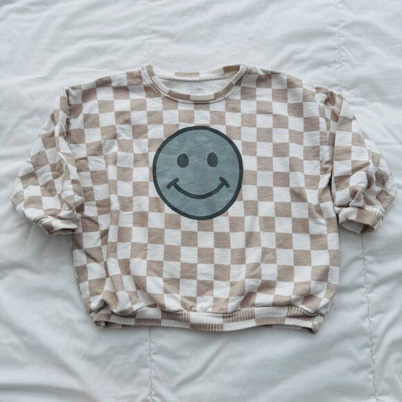 Roe + Cru White Ten Checkered Teal Smiley Face Graphic Print Sweatshirt Size 12M - Picture 5 of 5